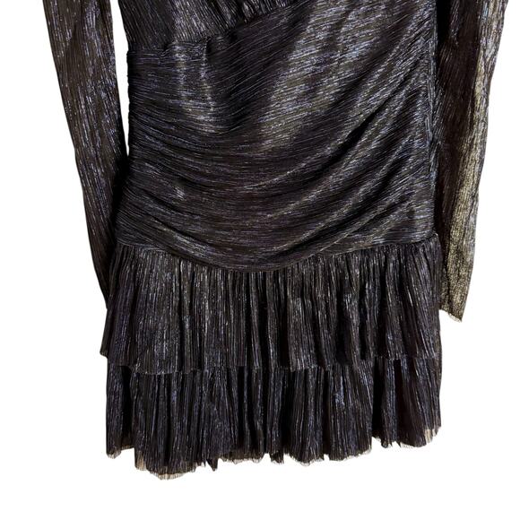 Sabina Musayev Brenda Navy Blue Metallic Long Sleeve Mock Neck Mini Dress Small - Picture 10 of 12